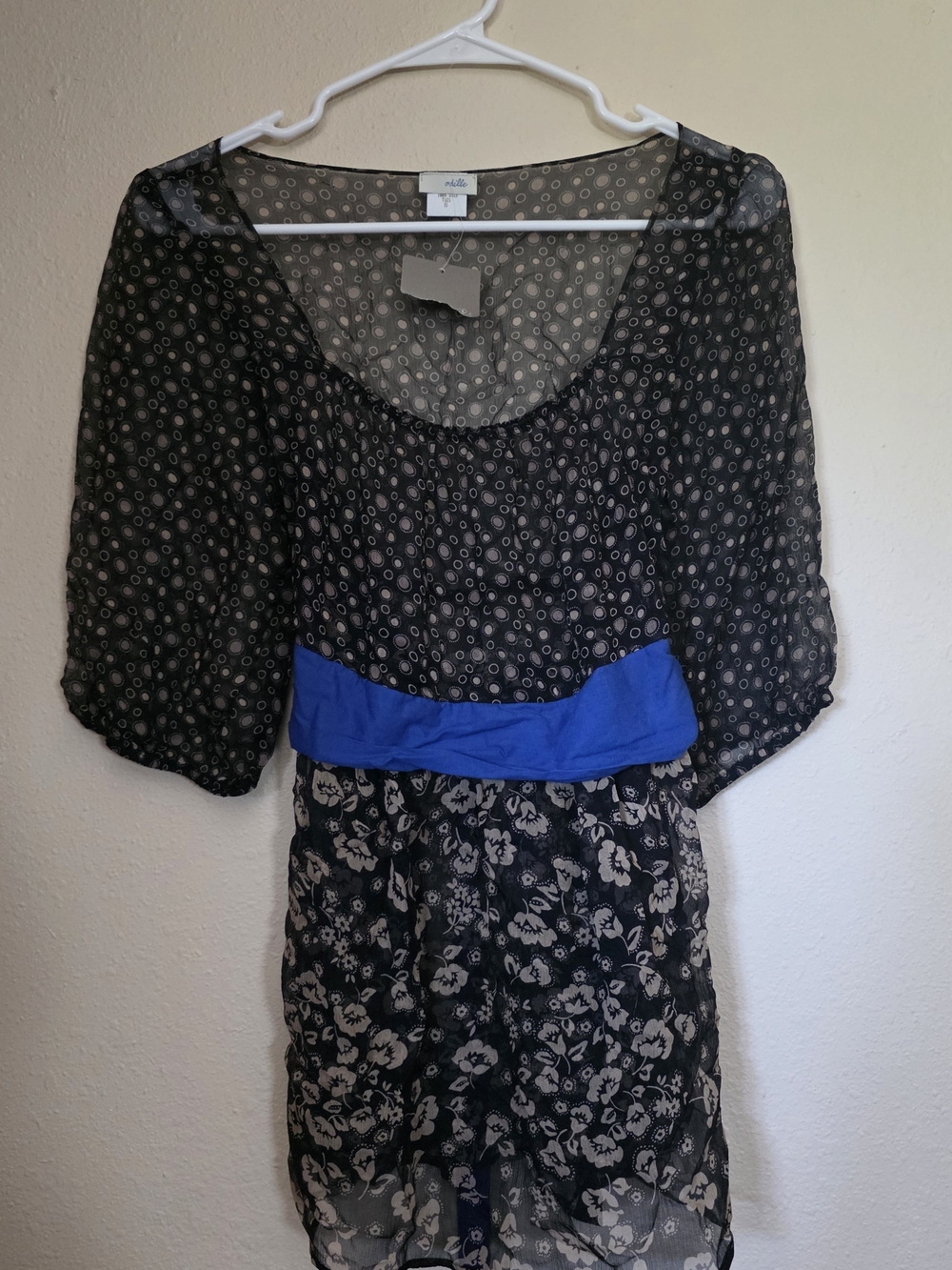 Odille Black and Beige Polka Dot Silk Top